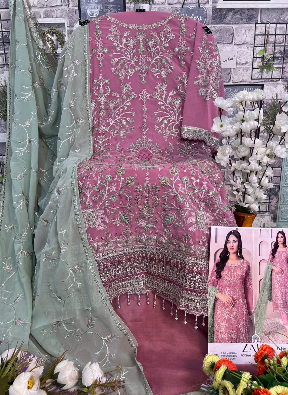 ZAHA ZARINA VOL-3 10225 ABC GEORGETTE EMBROIDERED PAKISTANI PARTY WEAR SUITS - Image 8