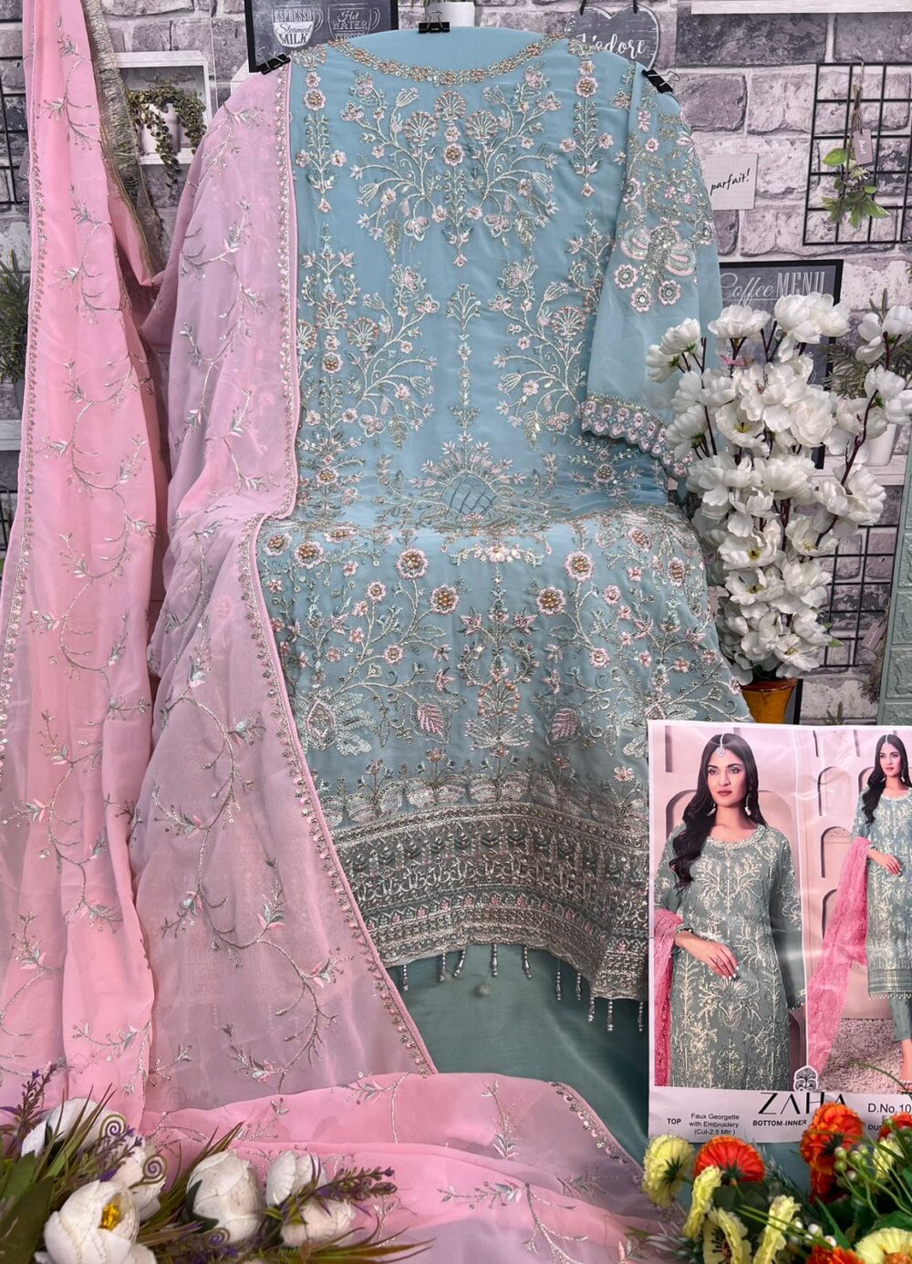ZAHA ZARINA VOL-3 10225 ABC GEORGETTE EMBROIDERED PAKISTANI PARTY WEAR SUITS - Image 7