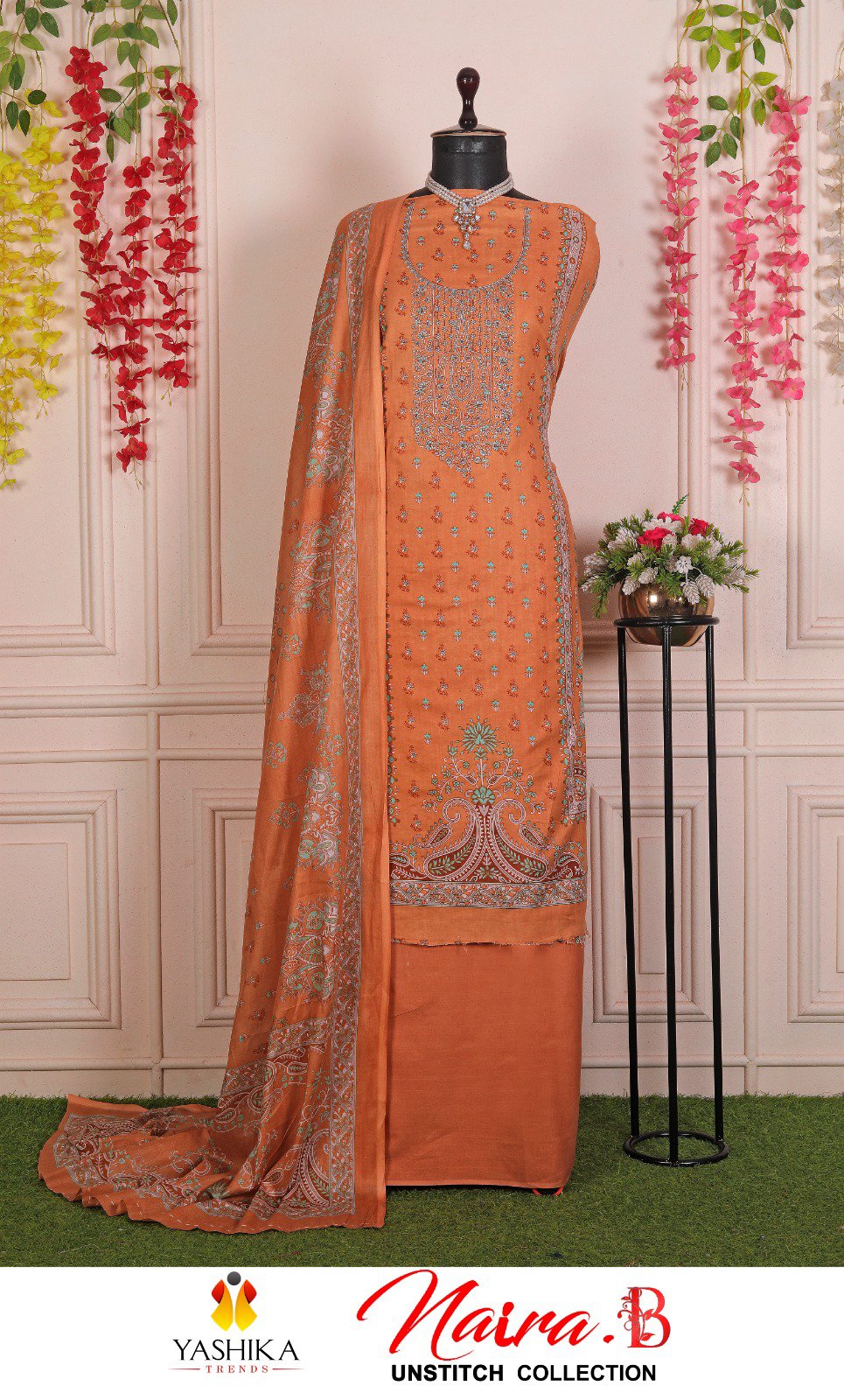 YASHIKA TRENDS NAYRA.B 1001 TO 1008 SERIES HEAVY COTTON PRINTED WITH NECK EMBROIDERED SALWAR SUITS ONLINE - Image 7