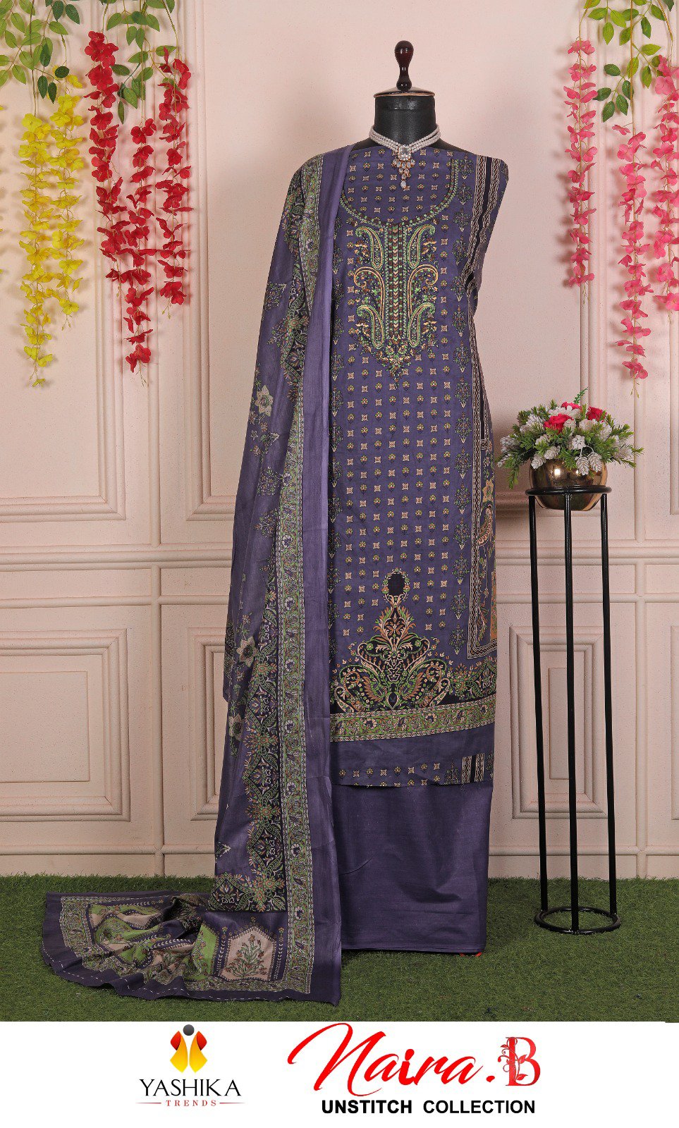 YASHIKA TRENDS NAYRA.B 1001 TO 1008 SERIES HEAVY COTTON PRINTED WITH NECK EMBROIDERED SALWAR SUITS ONLINE - Image 2