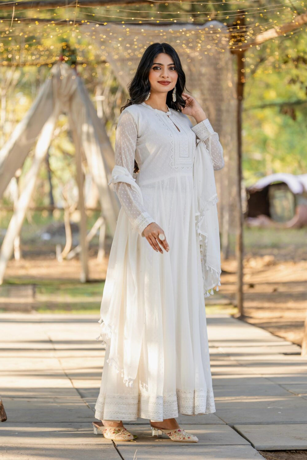 LAUNCHING WHITE COLOR FAUX GEORGETTE DESIGNER GOWN WITH DUPATTA - Image 3